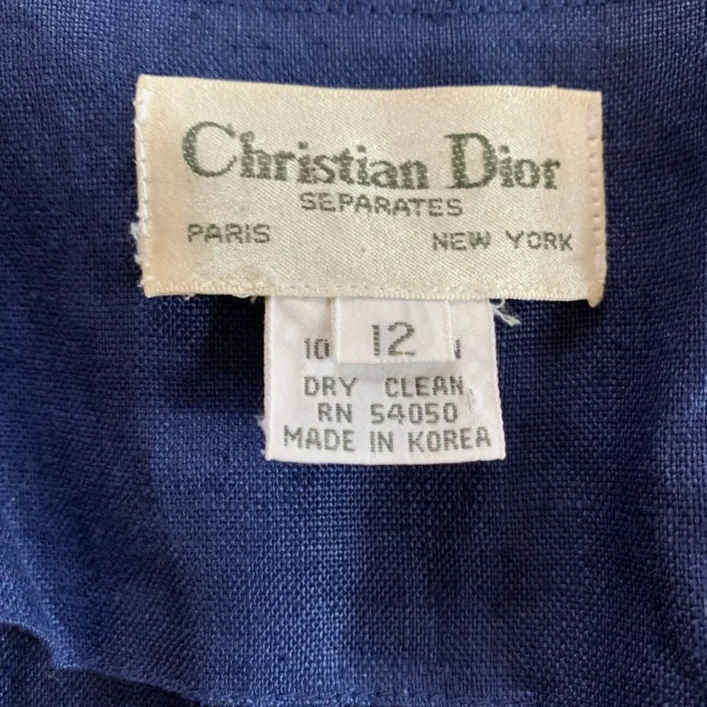Vintage Christian Dior Blue Linen Long Blazer Jacket 12 lagenlook patch pockets
